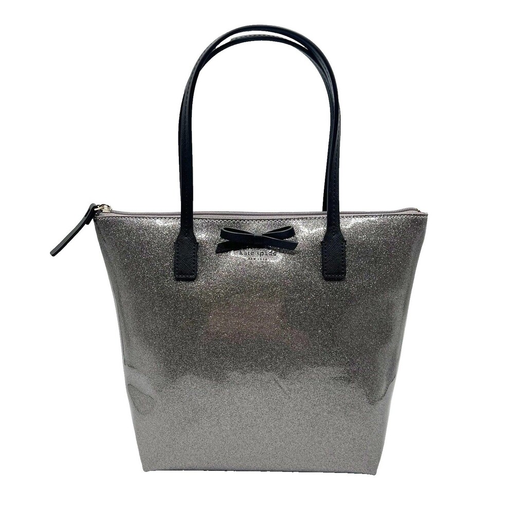 Kate Spade New York Mavis Street Jeralyn Silver Gray Glitter Tote Bag Purse READ